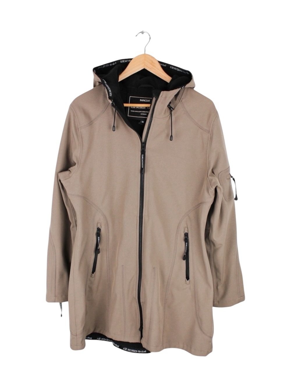 Ilse Jacobsen Hornbæk Raincoat Women's 42 Taupe Waterproof Hooded Jacket Denmark